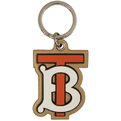 Shop Burberry Beige And Red Rubber Novelty Logo Keychain In Vermillion