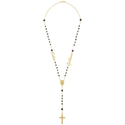 Shop Dolce & Gabbana Black Logo Rosary Necklace