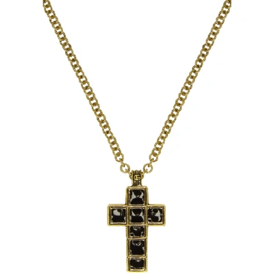 Shop Gucci Black & Gold Medium Cross Necklace In 8029 Black