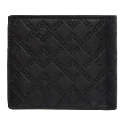 Shop Versace Black & Silver Greek Key Wallet