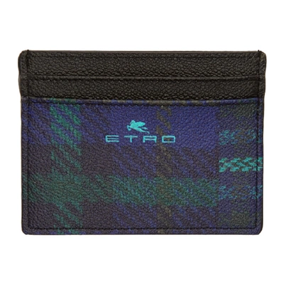 Shop Etro Blue Logo Card Holder In 0200 Blue