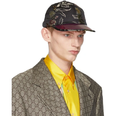 Shop Gucci Black Floral Sun Visor Hat In 1070 Black