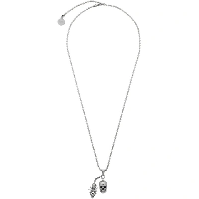 Shop Alexander Mcqueen Silver Spider And Skull Necklace In 0446 Silver