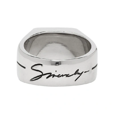 Shop Givenchy Silver And Black Logo Signet Ring In 008-blk/sil