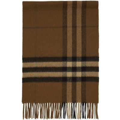 Shop Burberry Brown Cashmere Giant Check Scarf In Bridle Brow
