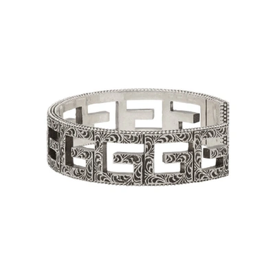 Shop Gucci Silver Square G Cuff Bracelet In 0811agedsil