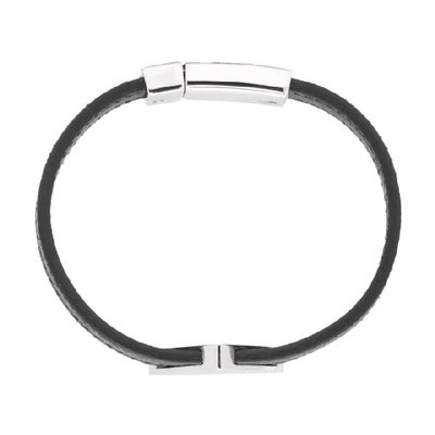 Shop Prada Black Saffiano Logo Bracelet In Nero