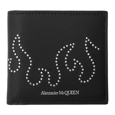 ALEXANDER MCQUEEN 黑色皮革铆钉双折钱包