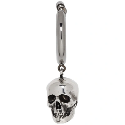 Shop Alexander Mcqueen Silver Skull Hoop Earring In 1520