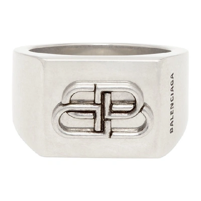 Shop Balenciaga Silver Bb Logo Ring In 0911 Atqsil