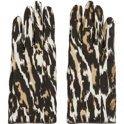 Shop Raf Simons Beige And Brown Animal Fabric Gloves In 01360 Ecrbr