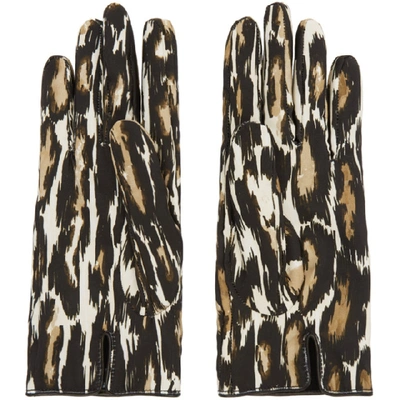 Shop Raf Simons Beige And Brown Animal Fabric Gloves In 01360 Ecrbr