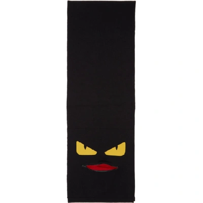 Shop Fendi Black Wool Bag Bugs Scarf In F0748