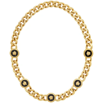 Shop Versace Gold Resin Medusa Chain Necklace In K41t Gldblk