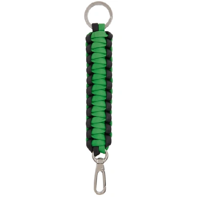 Shop Bottega Veneta Green And Black Knotted Rope Keychain In 8831-grn/bl