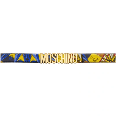Shop Moschino Multicolor Printed Logo Belt In A1888 Fanta