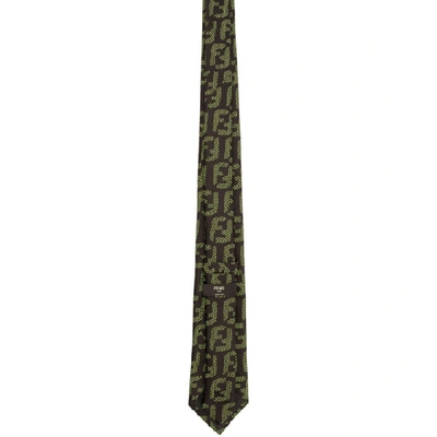 Shop Fendi Black And Green Silk Ff Tie In F03ry Grn B