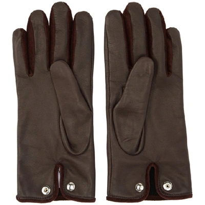 Shop Burberry Burgundy Leather And Velvet Classic Gloves
