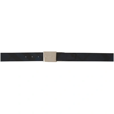 Shop Burberry Reversible Navy And Black Plaque Belt In Navy/black