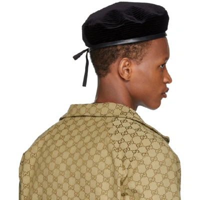Gucci Leather-trimmed Spiral-stitch Suede Beret Hat In Black | ModeSens
