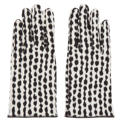 Shop Raf Simons Black And White Animal Print Gloves In 01099 Whtbl