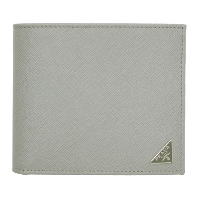 Shop Prada Grey Saffiano Triangle Wallet