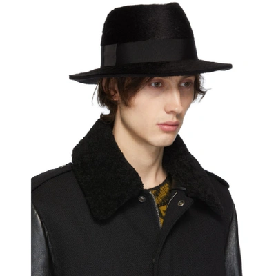 Shop Saint Laurent Black Felt Fedora In 1060 Blkblk