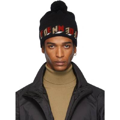 FENDI 黑色“3D FENDI”羊毛波波球毛线帽
