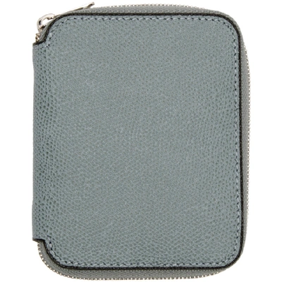 Shop Valextra Blue 6cc Zip Around Wallet In Polvere