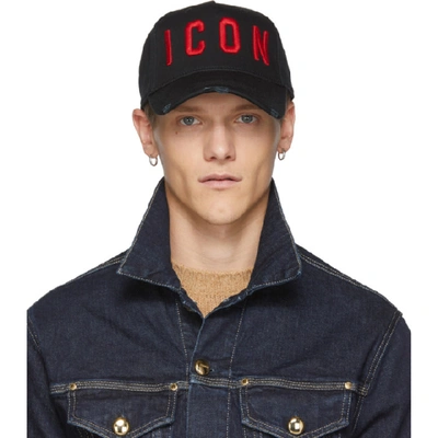 Shop Dsquared2 Black Icon Hat In M002-nero +