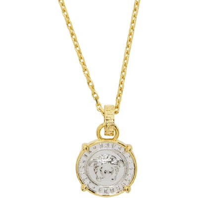 Shop Versace Gold And Silver Medusa Coin Necklace In D00op Gold/