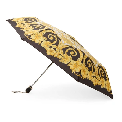 Shop Versace Black And Gold Barocco Umbrella In I729 Blkgld