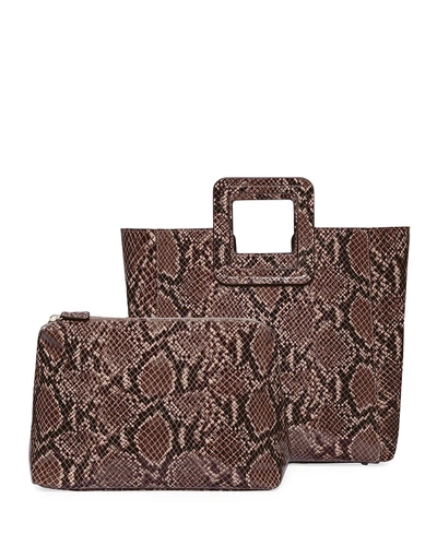 Shop Staud Shirley Snake-embossed Tote Bag In Gray Pattern