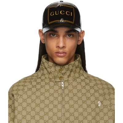 Shop Gucci Black Frame Print Baseball Cap In 1000 Black