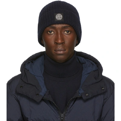 Shop Stone Island Navy Wool Beanie In V0020 Nvybl