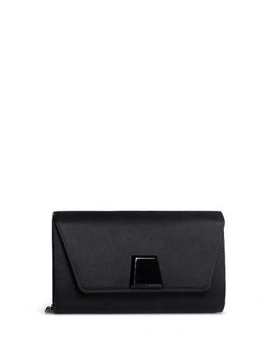 Shop Akris Anouk Mini Satin Clutch Bag With Onyx Trapezoid In Black