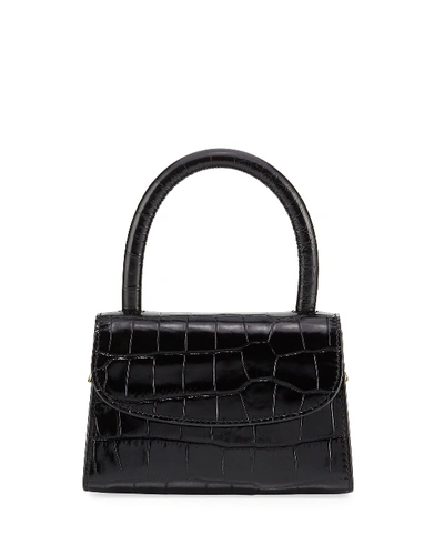Shop By Far Mini Crocodile-embossed Top Handle Bag In Black