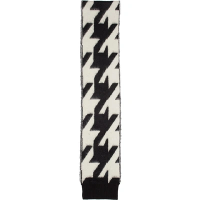 Shop Alexander Mcqueen Black And White Dogtooth Mohair Jacquard Scarf In 1001 Blkivr