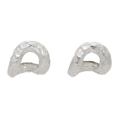 Shop Pearls Before Swine Silver Textured Sliced Link Earrings In .925 Silver