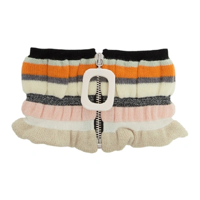 Shop Jw Anderson Off-white Striped Zip-up Neck Scarf In 145 Biscuit