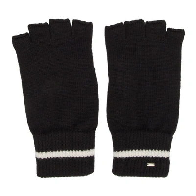 Shop Saint Laurent Black Wool Stripe Fingerless Gloves In 1078 Blkivo