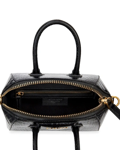 Shop Givenchy Antigona Mini Croc-embossed Satchel Bag In Black