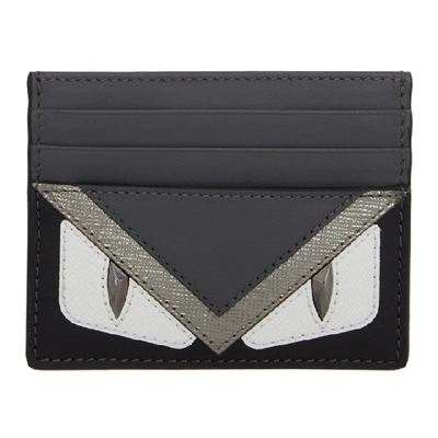 Shop Fendi Black And Silver Bag Bugs Card Holder In F06hp.greys