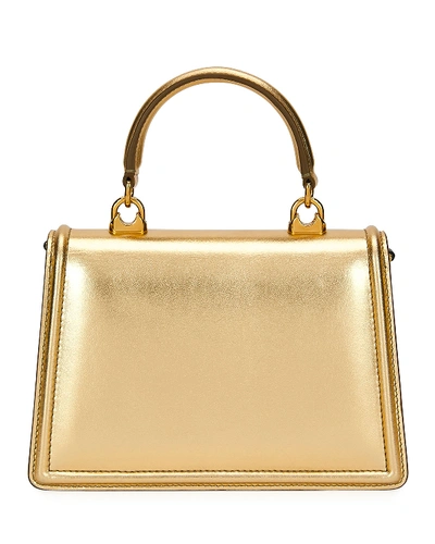 Shop Dolce & Gabbana Devotion Mini Metallic Leather Top-handle Bag In Pewter