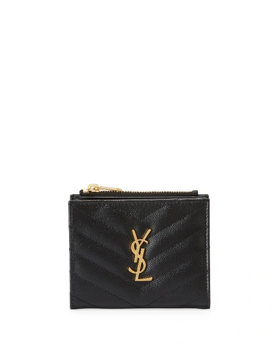 Shop Saint Laurent Monogram Quilted Grain Wallet In Black