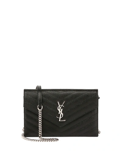Shop Saint Laurent Ysl Monogram Small Wallet On Chain In Grained Leather In Black