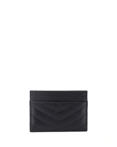 Saint Laurent Ysl Monogram Card Case In Grained Leather In Black