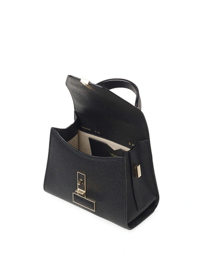 Shop Valextra Saffiano Iside Micro Top Handle Bag In Black