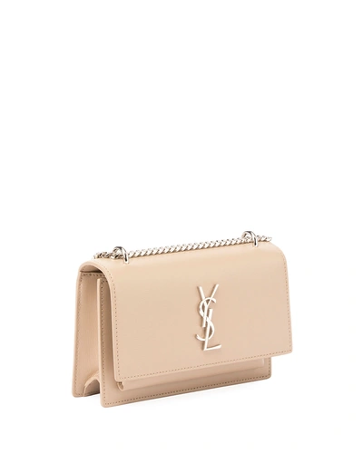 Shop Saint Laurent Sunset Monogram Ysl Small Calf Leather Wallet On Chain In Black