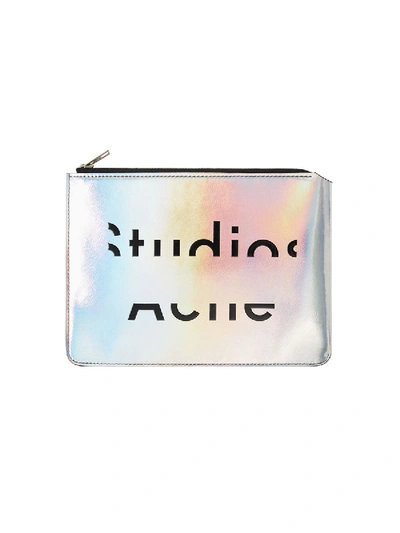 Shop Acne Studios Iridescent Zip Clutch In Silver